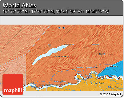 Political 3D Map of the Area around 16° 49' 43" N, 15° 13' 29" W