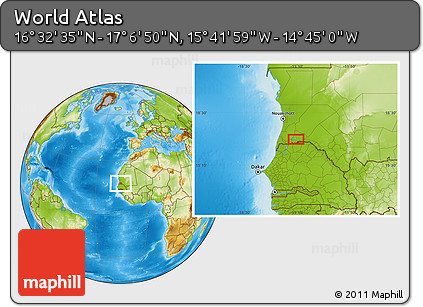 Physical Location Map of the Area around 16° 49' 43" N, 15° 13' 29" W