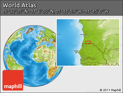 Physical Location Map of the Area around 16° 49' 43" N, 15° 13' 29" W
