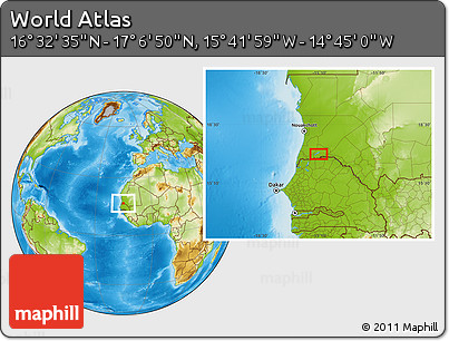 Physical Location Map of the Area around 16° 49' 43" N, 15° 13' 29" W