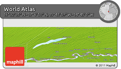 Physical Panoramic Map of the Area around 16° 49' 43" N, 15° 13' 29" W