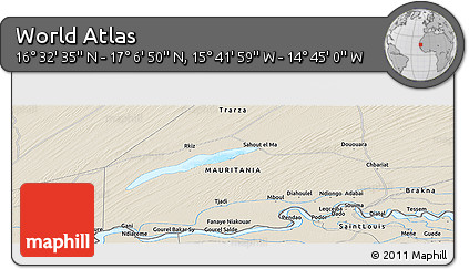 Shaded Relief Panoramic Map of the Area around 16° 49' 43" N, 15° 13' 29" W