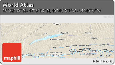 Shaded Relief Panoramic Map of the Area around 16° 49' 43" N, 15° 13' 29" W