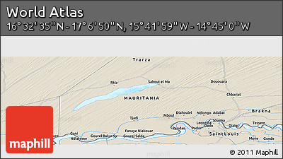 Shaded Relief Panoramic Map of the Area around 16° 49' 43" N, 15° 13' 29" W