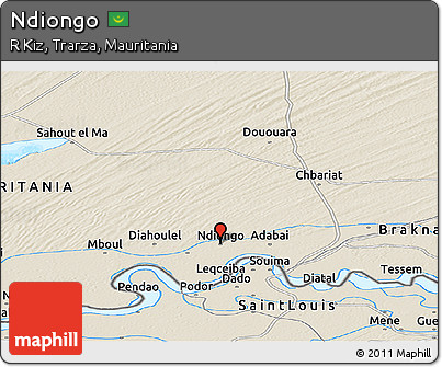 Shaded Relief Panoramic Map of Ndiongo