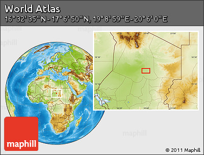 Physical Location Map of the Area around 16° 49' 43" N, 19° 37' 30" E