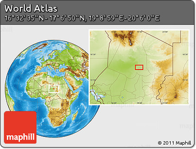 Physical Location Map of the Area around 16° 49' 43" N, 19° 37' 30" E