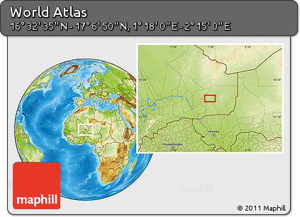 Physical Location Map of the Area around 16° 49' 43" N, 1° 46' 29" E