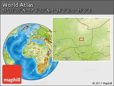 Physical Location Map of the Area around 16° 49' 43" N, 1° 46' 29" E