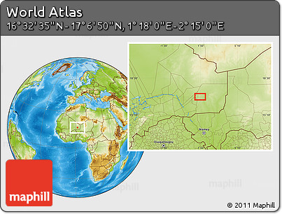 Physical Location Map of the Area around 16° 49' 43" N, 1° 46' 29" E