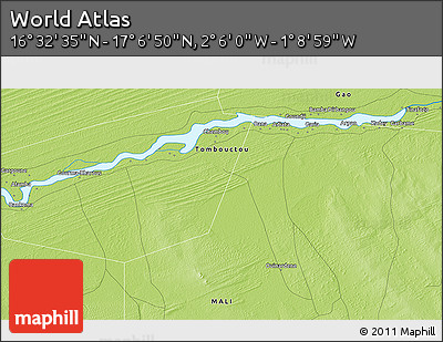 Physical 3D Map of the Area around 16° 49' 43" N, 1° 37' 30" W