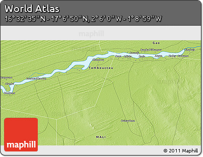 Physical 3D Map of the Area around 16° 49' 43" N, 1° 37' 30" W