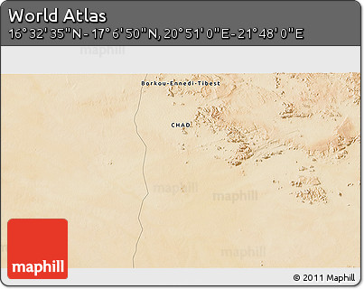 Satellite 3D Map of the Area around 16° 49' 43" N, 21° 19' 30" E