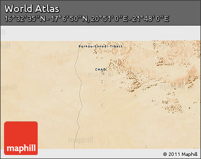 Satellite 3D Map of the Area around 16° 49' 43" N, 21° 19' 30" E