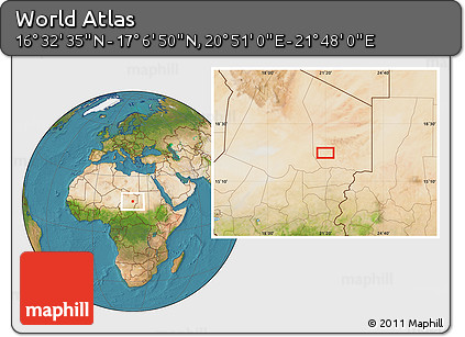 Satellite Location Map of the Area around 16° 49' 43" N, 21° 19' 30" E
