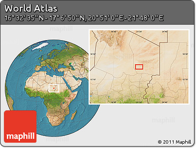 Satellite Location Map of the Area around 16° 49' 43" N, 21° 19' 30" E