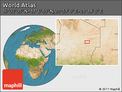 Satellite Location Map of the Area around 16° 49' 43" N, 21° 19' 30" E