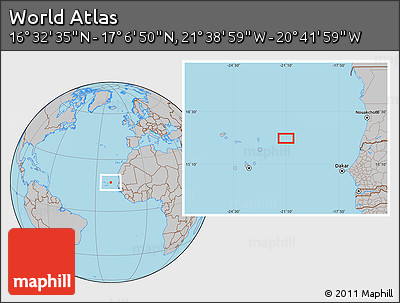 Gray Location Map of the Area around 16° 49' 43" N, 21° 10' 29" W