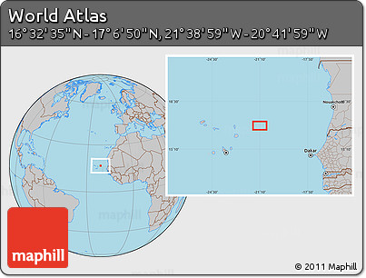 Gray Location Map of the Area around 16° 49' 43" N, 21° 10' 29" W