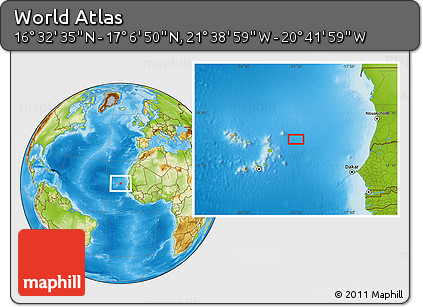 Physical Location Map of the Area around 16° 49' 43" N, 21° 10' 29" W