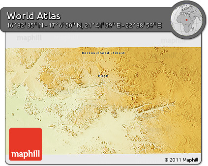 Physical 3D Map of the Area around 16° 49' 43" N, 22° 10' 29" E