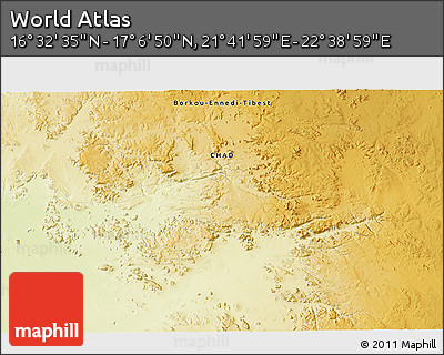 Physical 3D Map of the Area around 16° 49' 43" N, 22° 10' 29" E