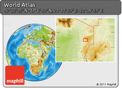 Physical Location Map of the Area around 16° 49' 43" N, 22° 10' 29" E
