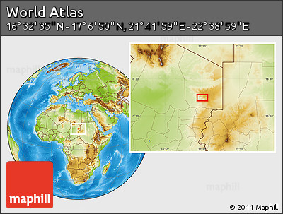 Physical Location Map of the Area around 16° 49' 43" N, 22° 10' 29" E