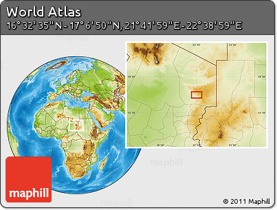 Physical Location Map of the Area around 16° 49' 43" N, 22° 10' 29" E