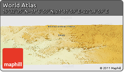 Physical Panoramic Map of the Area around 16° 49' 43" N, 22° 10' 29" E