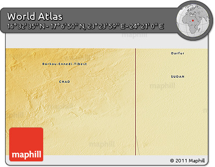 Physical 3D Map of the Area around 16° 49' 43" N, 23° 52' 30" E