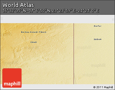 Physical 3D Map of the Area around 16° 49' 43" N, 23° 52' 30" E