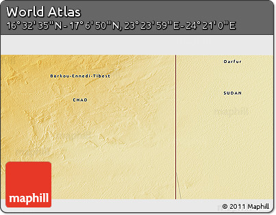 Physical 3D Map of the Area around 16° 49' 43" N, 23° 52' 30" E