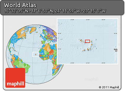 Political Location Map of the Area around 16° 49' 43" N, 23° 43' 30" W