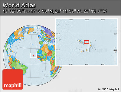 Political Location Map of the Area around 16° 49' 43" N, 23° 43' 30" W