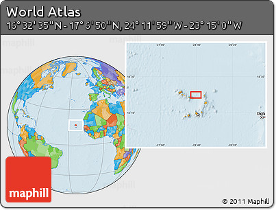 Political Location Map of the Area around 16° 49' 43" N, 23° 43' 30" W