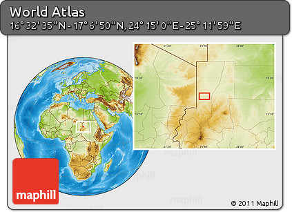Physical Location Map of the Area around 16° 49' 43" N, 24° 43' 30" E