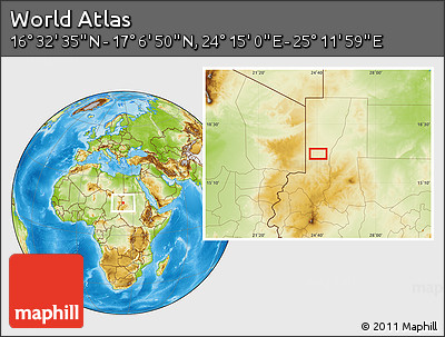 Physical Location Map of the Area around 16° 49' 43" N, 24° 43' 30" E