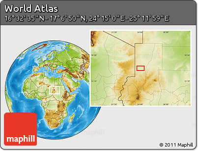 Physical Location Map of the Area around 16° 49' 43" N, 24° 43' 30" E