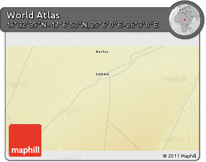 Physical 3D Map of the Area around 16° 49' 43" N, 25° 34' 30" E
