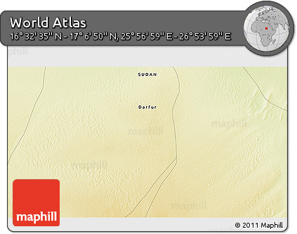 Physical 3D Map of the Area around 16° 49' 43" N, 26° 25' 29" E