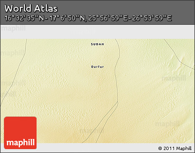Physical 3D Map of the Area around 16° 49' 43" N, 26° 25' 29" E