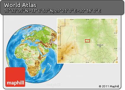 Physical Location Map of the Area around 16° 49' 43" N, 29° 49' 30" E