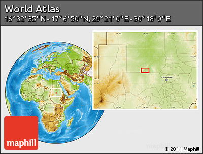 Physical Location Map of the Area around 16° 49' 43" N, 29° 49' 30" E