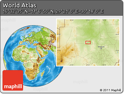 Physical Location Map of the Area around 16° 49' 43" N, 29° 49' 30" E