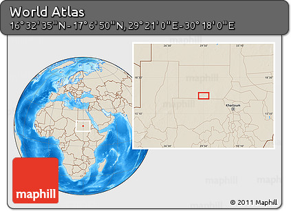 Shaded Relief Location Map of the Area around 16° 49' 43" N, 29° 49' 30" E