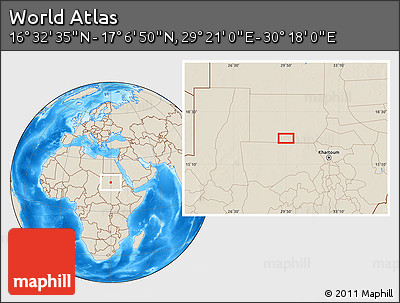 Shaded Relief Location Map of the Area around 16° 49' 43" N, 29° 49' 30" E