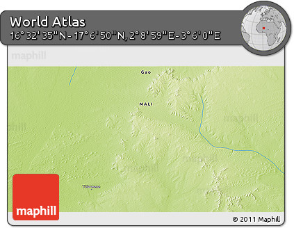 Physical 3D Map of the Area around 16° 49' 43" N, 2° 37' 30" E
