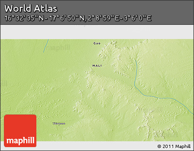 Physical 3D Map of the Area around 16° 49' 43" N, 2° 37' 30" E