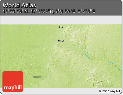 Physical 3D Map of the Area around 16° 49' 43" N, 2° 37' 30" E